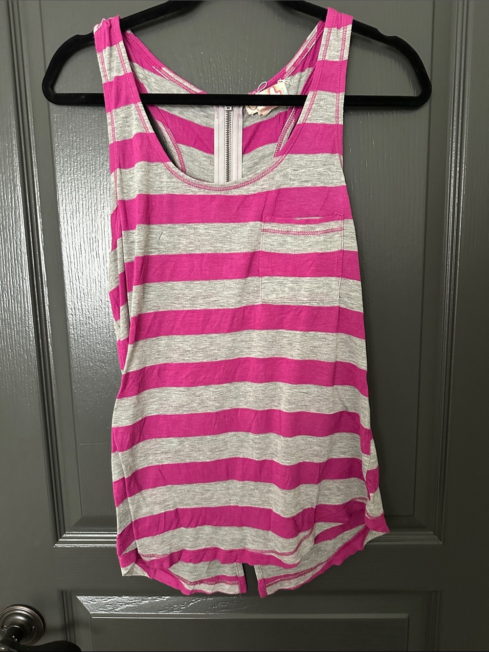 Striped Pink and Gray Racerback Tank Top
